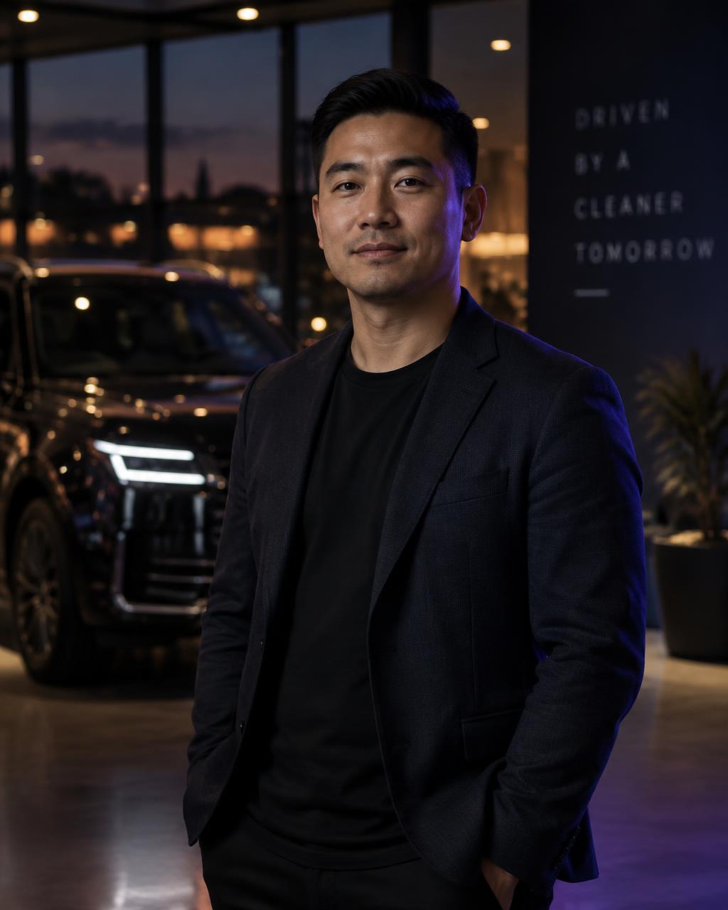 Andrew Phan, founder of SYNORA TECH, in a dealership showroom